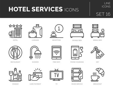 Vektör otel hizmetleri simgeleri kümesi.