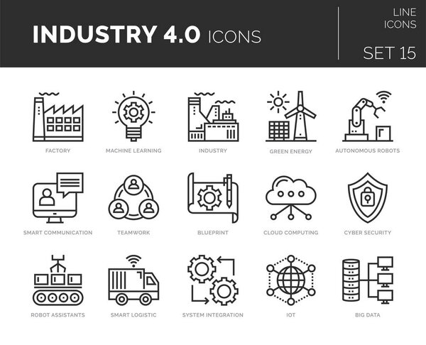 Set of vector industry 4.0 icons. Icons are in flat / line design with elements for mobile concepts and web apps. Collection of modern infographic logos and pictograms.