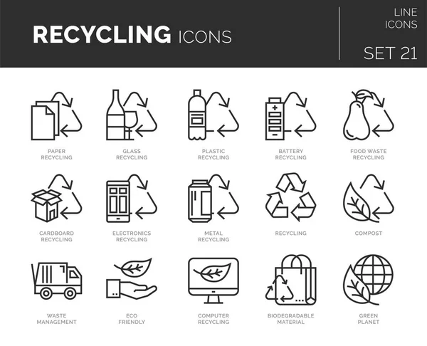 Set Vector Recycling Icons Icons Flat Line Design Elements Mobile — Stock Vector