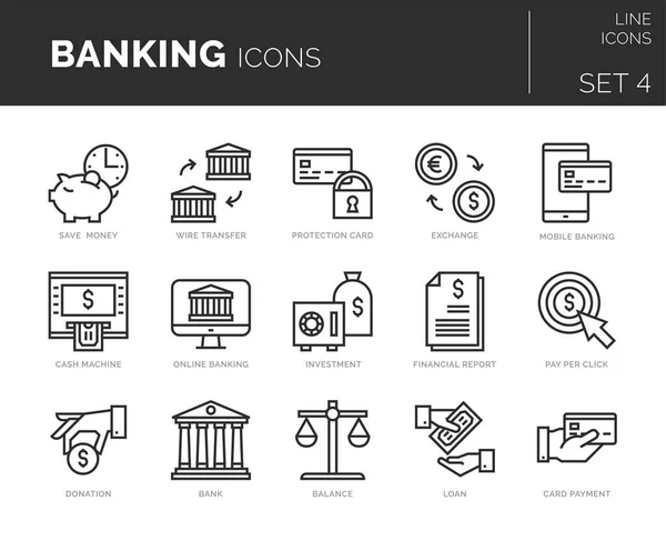 Modern ince çizgi simgelerinin toplanması bankacılık ve finans unsurları kümesi.