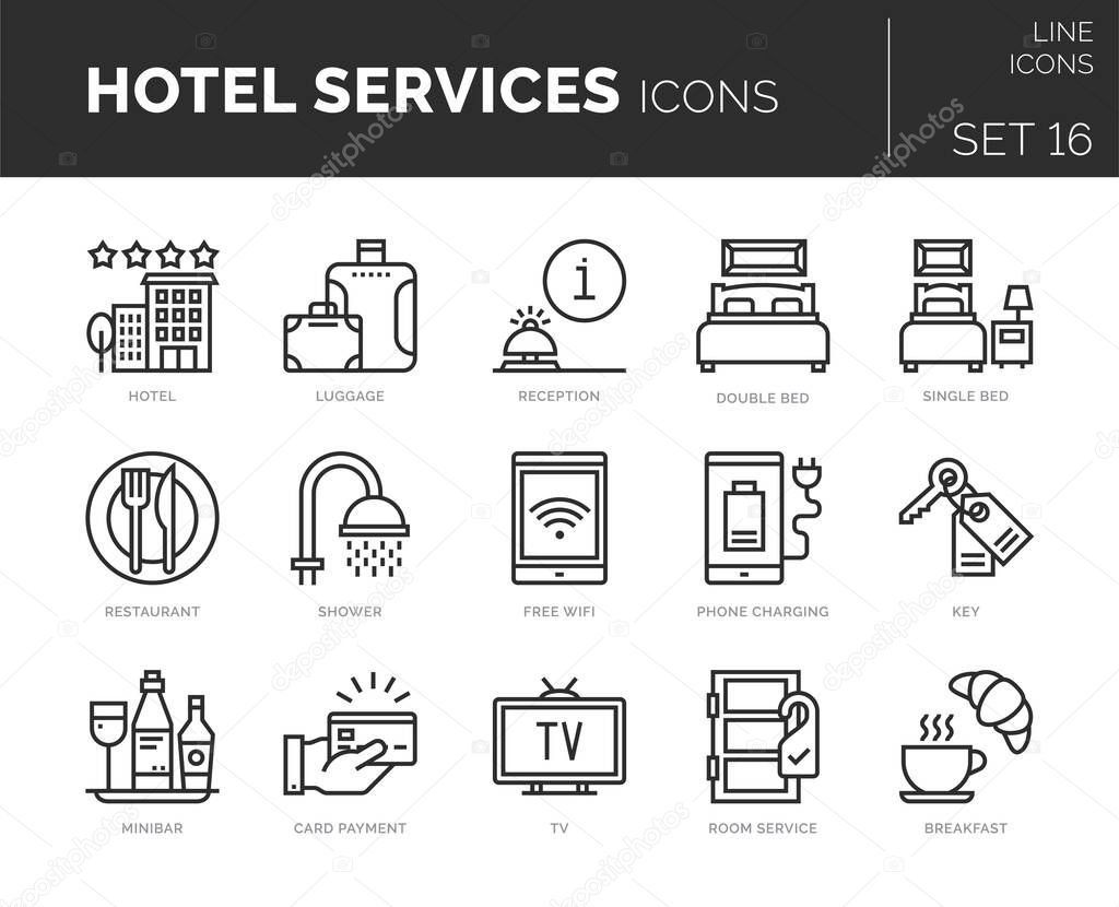 Set of vector hotel services icons.