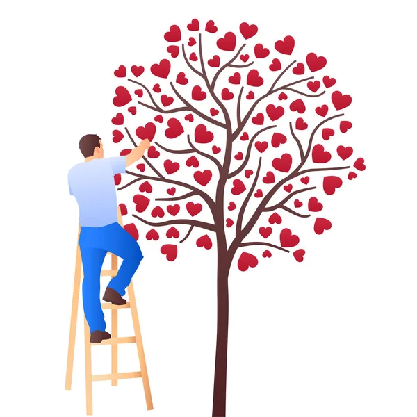 Illustrazione Carità Con Uomo Che Prende Cura Albero Del Cuore — Vettoriale Stock