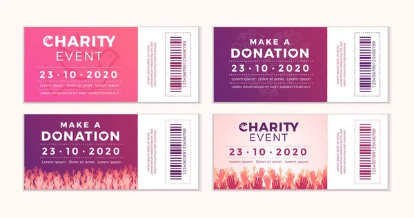 Liefdadigheid Donatie Tickets Ontwerpen Voor Evenement Kaart Flyer Poster Met — Stockvector