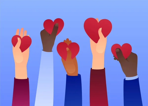 Mãos Nos Corações Partilhar Caridade Doar Dar Dinheiro Ilustração Vetorial —  Vetores de Stock
