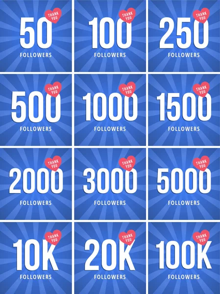 Banner Redes Sociales Con Gracias Por 100K Seguidores Tarjeta Azul — Vector de stock
