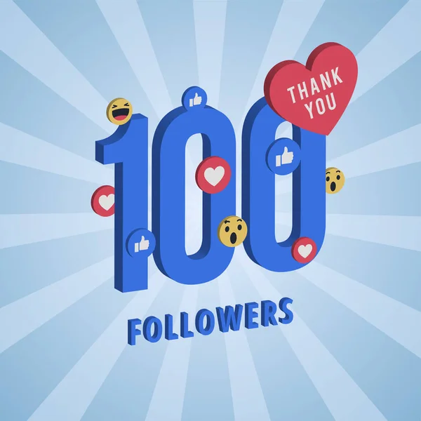 Banner Medios Sociales Con Gracias Por 100 Seguidores Tarjeta Azul — Vector de stock