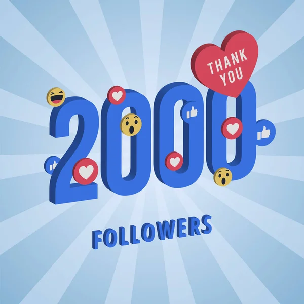 Banner Mídia Social Com Obrigado Por 2000 Seguidores Cartão Azul —  Vetores de Stock
