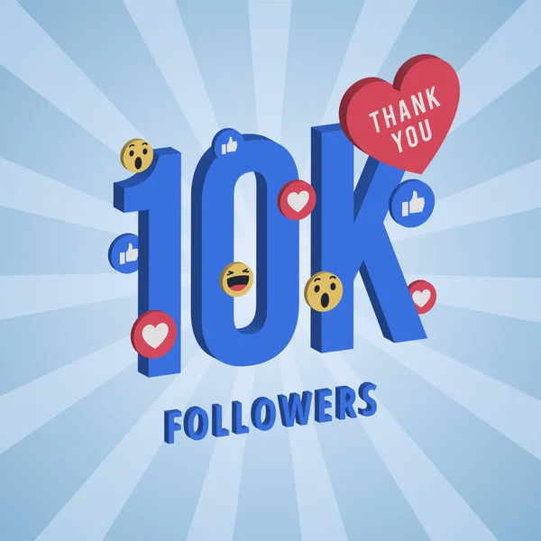 Banner Redes Sociales Con Gracias Por 10K Seguidores Tarjeta Azul — Vector de stock