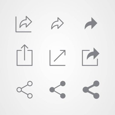 Paylaşım sembollerinin soyut vektör çizgisi ve düz simgeler tasarımı. Sosyal ağ işaretleri.