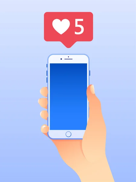 Hand Die Een Mobiele Telefoon Vasthoudt Sociaal Media Marketing Concept — Stockvector