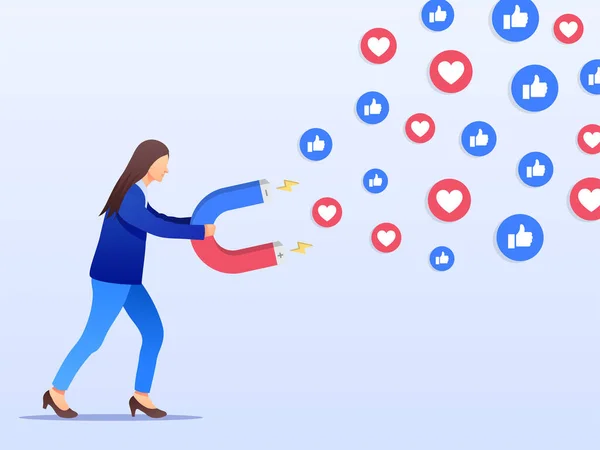 Κοινωνική Έννοια Μάρκετινγκ Μέσων Μαζικής Ενημέρωσης Νεαρή Επιχειρηματίας Προσελκύει Likes — Διανυσματικό Αρχείο