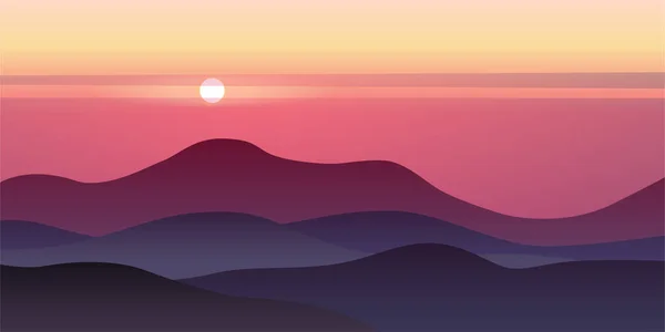 Διάνυσμα Φόντο Του Όμορφου Τοπίου Λόφους Ουρανό Αυγή Φόντο Επίπεδο — Διανυσματικό Αρχείο