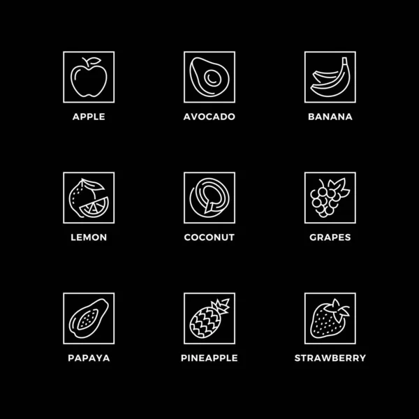 Conjunto Vectorial Iconos Para Frutas Saludables — Archivo Imágenes Vectoriales