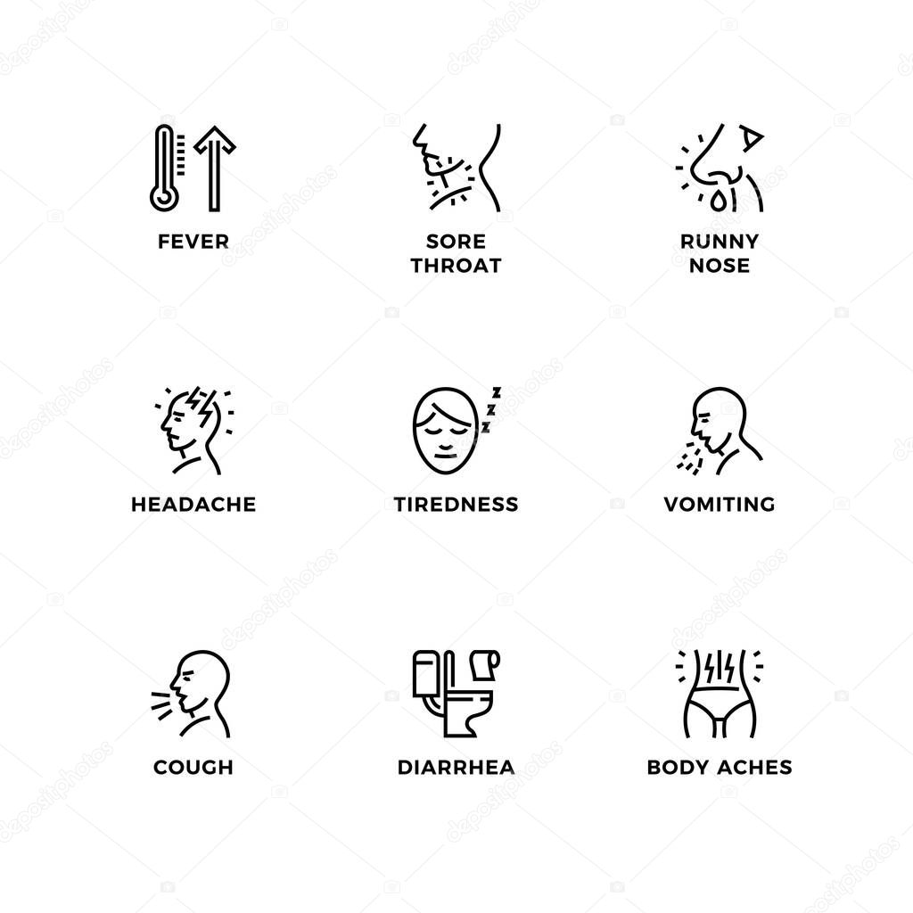 Vector set of design elements, logo design template, icons and badges for illness. Line icon set, editable stroke.