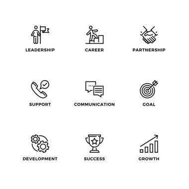 Takım çalışması için vektör dizayn elemanları, logo dizayn şablonu, simgeler ve rozetler. Satır simgesi ayarlandı, düzenlenebilir vuruş.