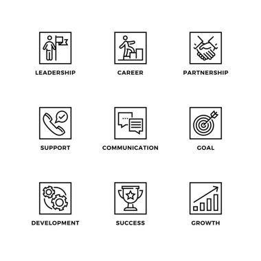 Takım çalışması için vektör dizayn elemanları, logo dizayn şablonu, simgeler ve rozetler. Satır simgesi ayarlandı, düzenlenebilir vuruş.