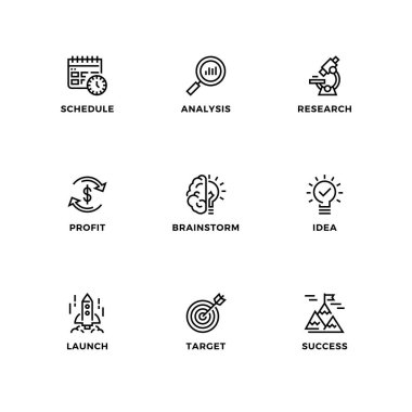 Başlangıç için vektör dizayn elemanları, logo dizayn şablonu, simgeler ve rozetler. Satır simgesi ayarlandı, düzenlenebilir vuruş.