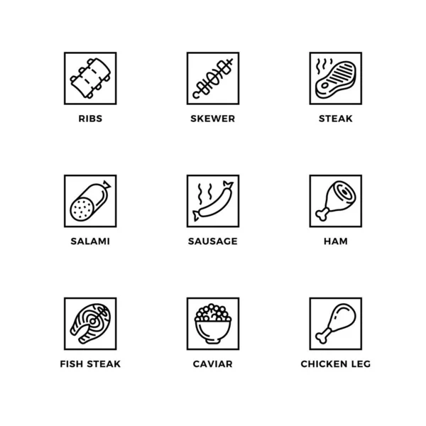 矢量设计元素集 标志设计模板 图标和肉类徽章 线条图标集 可编辑笔划 — 图库矢量图片