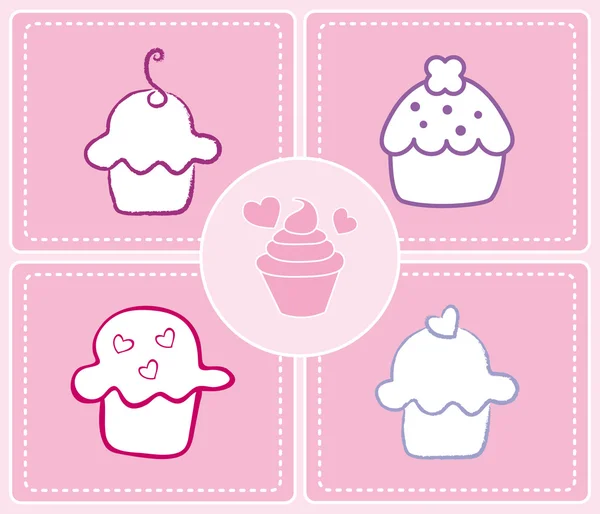 Sweet and lovely pink cupcakes — Stock Vector