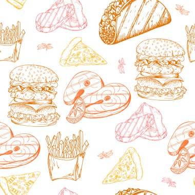 Fast food desenle taco. El retro şekil çizin. Vintage tasarım. 