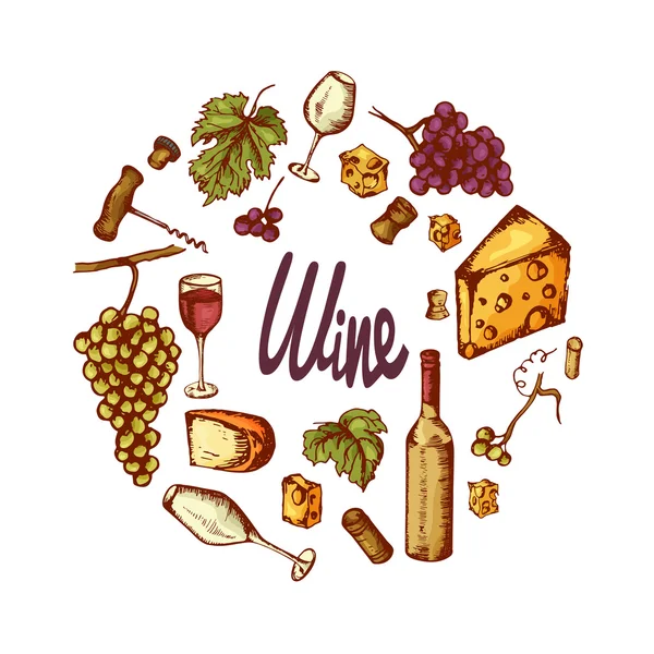 Elementi del vino vettoriale. Icone vettoriali disegnate a mano — Vettoriale Stock