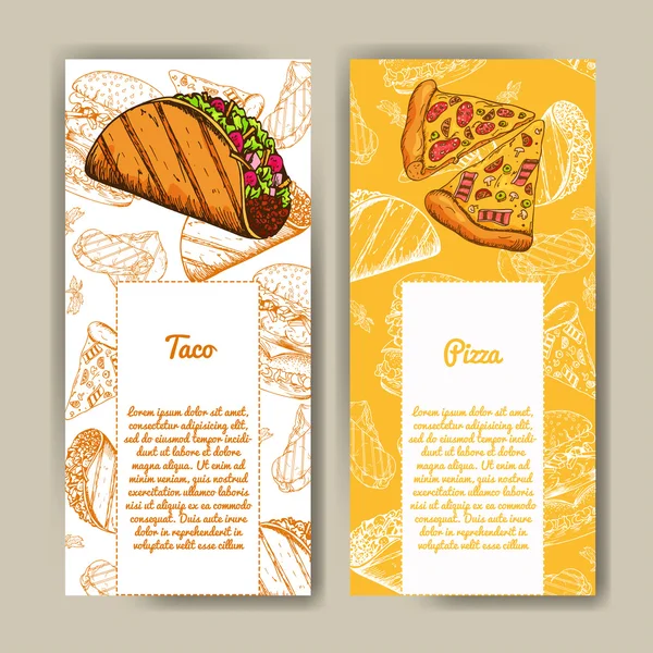 Menu Café avec dessin à la main. Modèle de menu de restauration rapide. Jeu de cartes pour l'identité d'entreprise. Illustration vectorielle — Image vectorielle