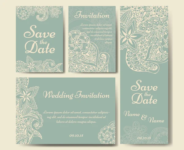 Colección de tarjetas de boda. Plantilla de invitación. Diseño de saludo decorativo para la tarjeta de agradecimiento, guardar la tarjeta de fecha, día de la madre . — Vector de stock