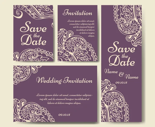 Wedding card collection. Template of invitation card. Decorative greeting design for  thank you card, save the date card, mother day. — Stock Vector