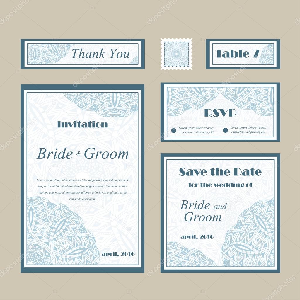 plantilla de vector de tarjetas para boda set de invitaciones para