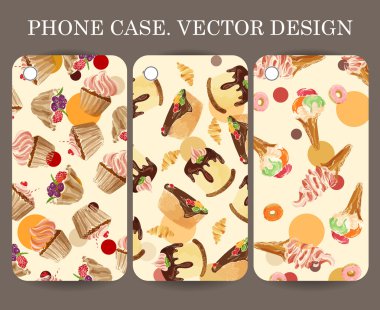 Food design phone case caver. Decorative hand drawn dessert backgrounds for your gadget clipart