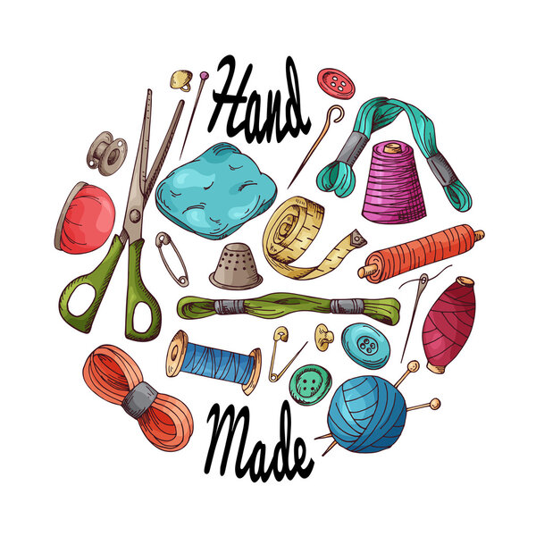 Швейные наборы предметов. Векторное пошивочное оборудование. Коллекция рукописного рукоделия
.