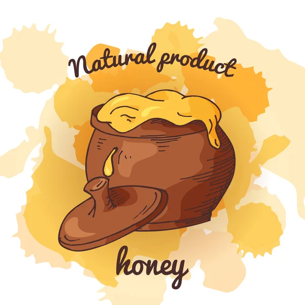 Elemento de mel no estilo desenhado à mão. Produto natural. Símbolo isolado do Apiário. Ilustração vetorial — Vetor de Stock