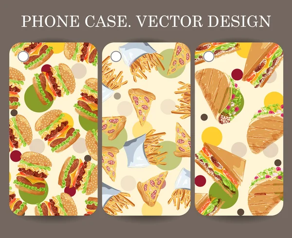 Voedsel ontwerp telefoon Case caver. Decoratieve hand getrokken Fast Food achtergronden voor uw gadget — Stockvector