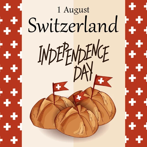Ελβετική εθνική ημέρα ανεξαρτησίας. Ζωγραφισμένα στο χέρι σχέδιο πόστερ με γράμματα. Ημέρα ευχετήριας κάρτας της Ελβετικής Δημοκρατίας. Απεικόνιση διανυσματικών φορέων — Διανυσματικό Αρχείο