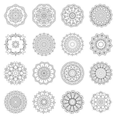 Vektör yuvarlak mandalalar. Grafik şablonu tasarımınız için. Dekoratif retro süsleme. Çiçekler ile çizilmiş arka plan el.