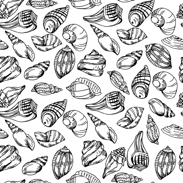 Vector sea pattern. Summer background with shell elements. Repeating print background texture.