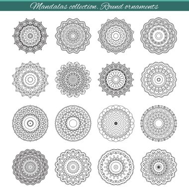 Dekoratif etnik mandalalar kümesi. Anahat süsleme yalıtır. İslam ile vektör tasarımı, Hint, Arap motifleri.