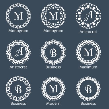 Monogram şablonu. Kimlik stil için zarif tasarım. Vektör monogram tasarımı metin için yer ile. Soyut rozetleri.