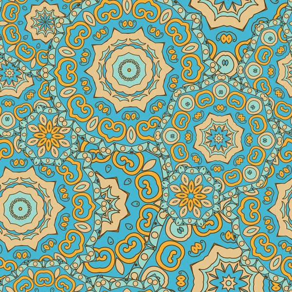 Textura Mandala em cores brilhantes. Padrão sem costura em estilo indiano. Fundo vetorial abstrato — Vetor de Stock