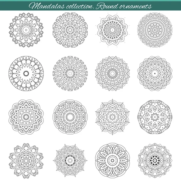 Set of decorative ethnic mandalas. Outline isolates ornament. Vector design with islam, indian, arabic motifs. — Stock Vector