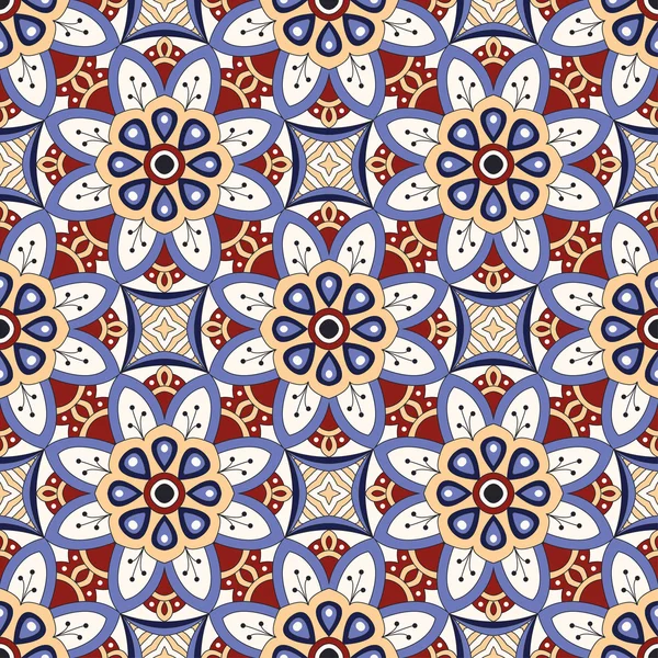 Textura Mandala en colores brillantes. Patrón sin costuras en estilo indio. Fondo de vector abstracto — Archivo Imágenes Vectoriales