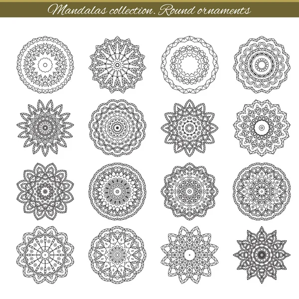 Set of decorative ethnic mandalas. Outline isolates ornament. Vector design with islam, indian, arabic motifs. — Stock Vector