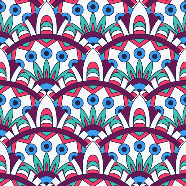 Textura Mandala em cores brilhantes. Fundo vetorial abstrato. Padrão sem costura em estilo indiano . —  Vetores de Stock