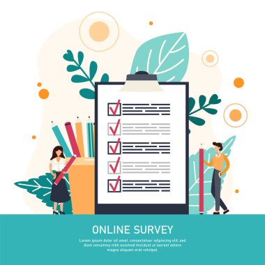 Kalıplı kontrol listesi, panoda anketi olan iş adamı. Planlama programı konsepti. Düz Vektör İllüstrasyonu