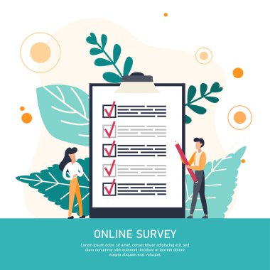 Kalıplı kontrol listesi, panoda anketi olan iş adamı. Planlama programı konsepti. Düz Vektör İllüstrasyonu