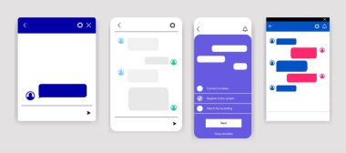 Çevrimiçi sohbet robotu mesaj yazma uygulaması beyaz arkaplanda izole edildi. Web sitesi için pencereler. Sosyal iletişim kavramları sohbet ediyor. Vektör şablonu
