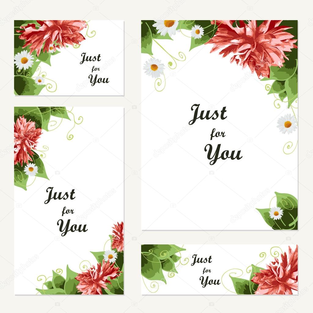 Vintage vector card templates. Greeting postcard with floral ele