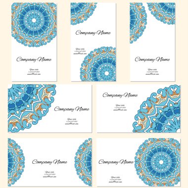 Kartvizit kümesi. ornam ile retro tarzında Vintage desen