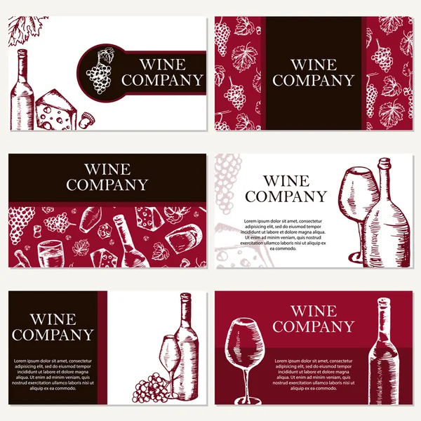 组的六张名片。葡萄酒的公司。餐厅的主题。vecto — 图库矢量图片