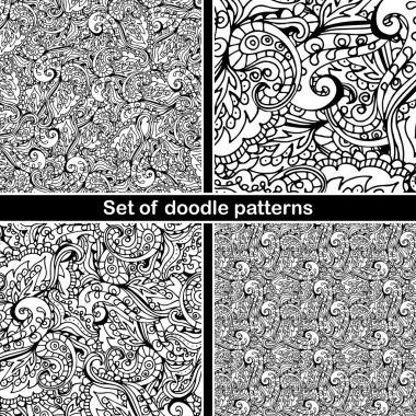Set of hand drawn doodle pattern in vector. Zentangle background. Seamless abstract texture. Ethnic doodle design with henna ornament. clipart